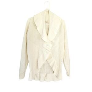Motto Shawl Collar Cardigan Sweater Rib Knit Button Front -Cream-size 1X